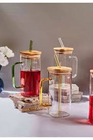 BAMBU KAPAKLI PİPETLİ CAMBARDAK